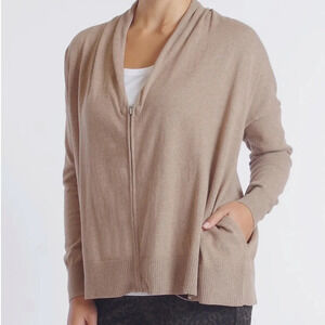 Peace of Cloth Medium Zip Front Boxy Sweater Pocket Cardigan Walnut Brown Cotton